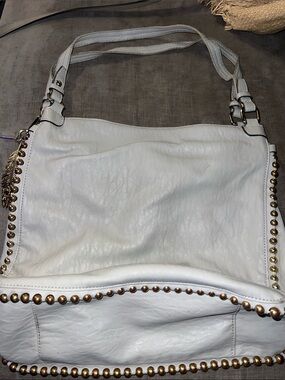 Jessica Simpson White Shoulder Bag with Brass Stud Accents